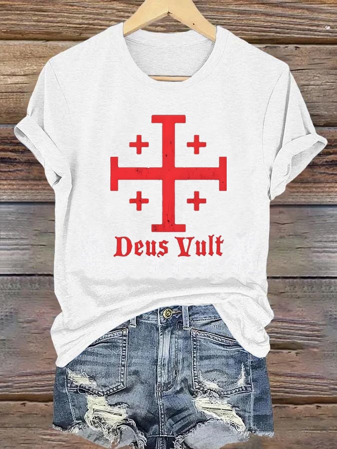 Jerusalem Cross Deus Vult Cotton T-shirt