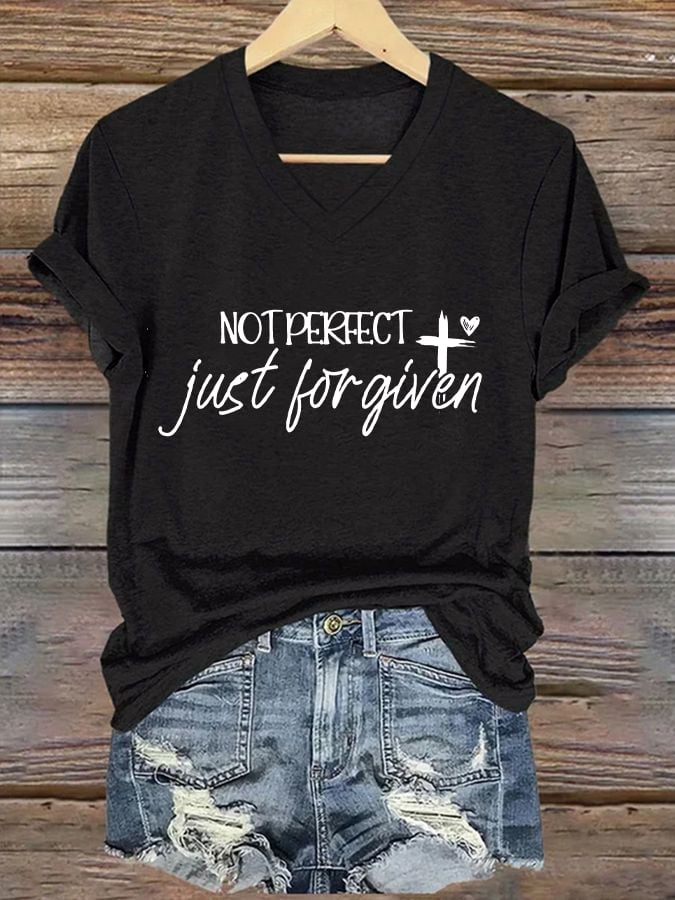 Women's not perfect, just FORGIVEN Print Caasual T-shirt