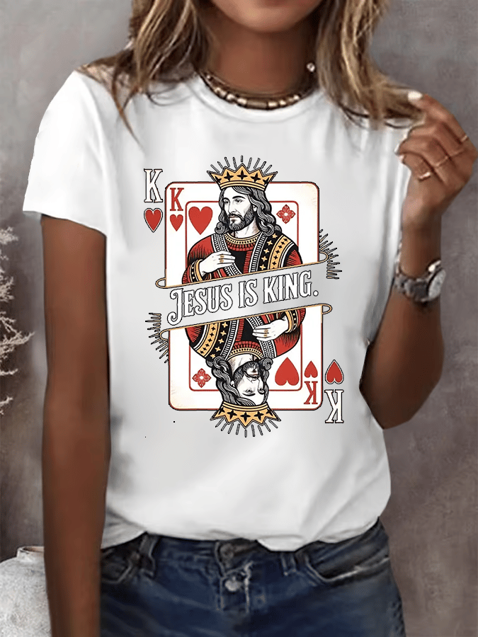 Women's Jesus Is King Christian Print T-shirt