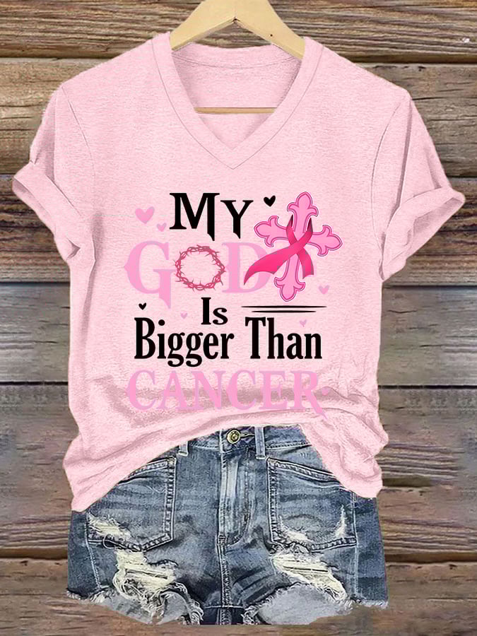 Women'S Casual Breast Cancer Awareness Graphic Print V-Neck Short Sleeve T-Shirt