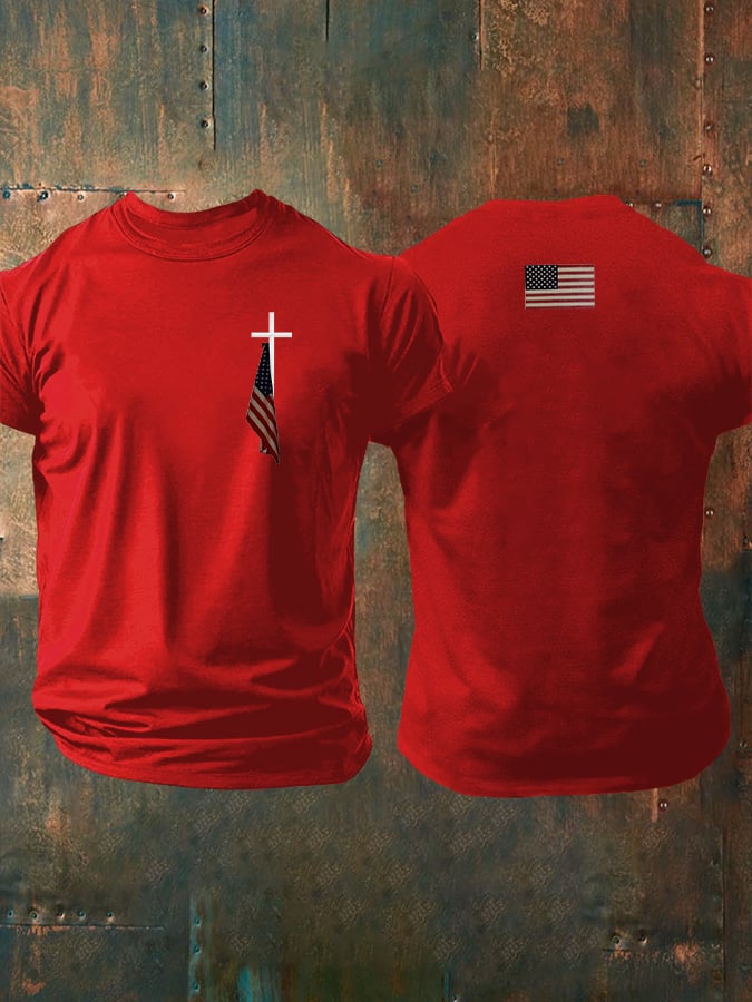 🔥Buy 3 Get 15% Off🔥Men's Faith Cross Flag Print Casual T-shirt