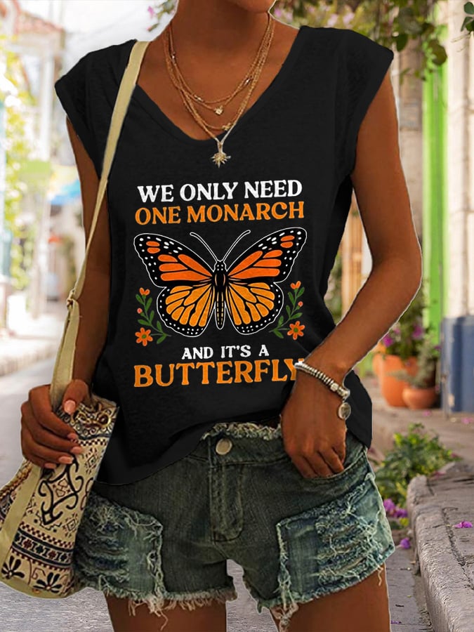 🔥Buy 3 Get 15% Off🔥V Neck Retro We Only Need One Monarch And It's A Butterfly Print Tank Tops
