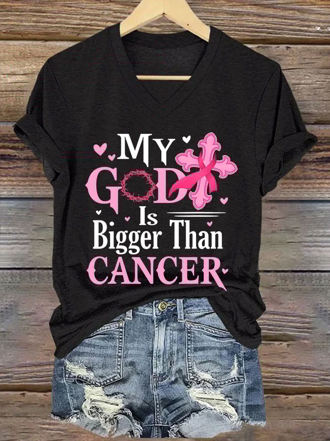 Women'S Casual Breast Cancer Awareness Graphic Print V-Neck Short Sleeve T-Shirt
