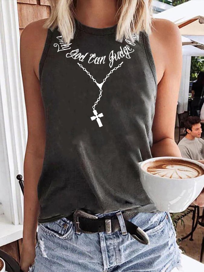 Women'S Only God Can Judge Me Necklace Print Classic Vest