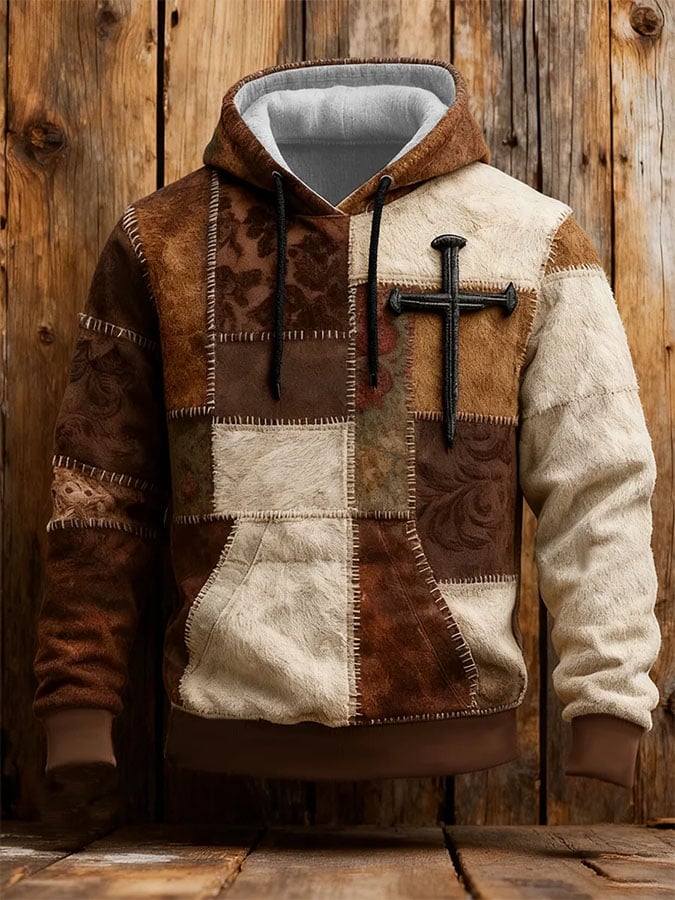 Men's Casual Retro Print Long Sleeve Hooded Sweatshirt