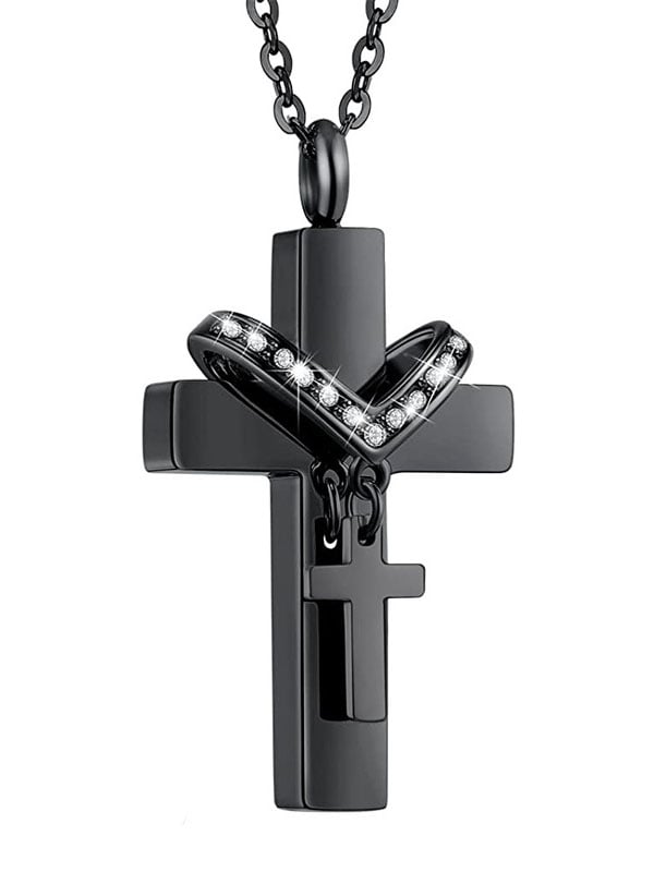 Memorial Pet Urn Cross Stainless Steel Necklace