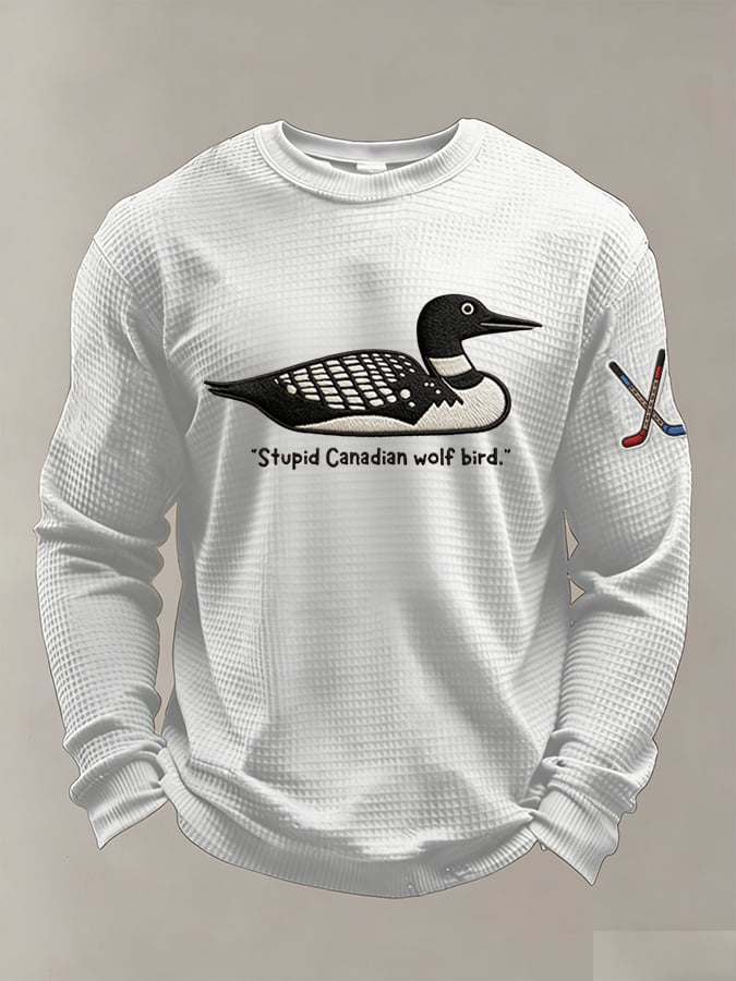 Men's Stupid Canadian wolf bird Print Long-Sleeved T-Shirt