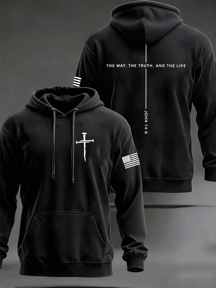 Men's Jesus The Way The Truth The Life John 14:6 Christian Cross Hooded Sweatshirt