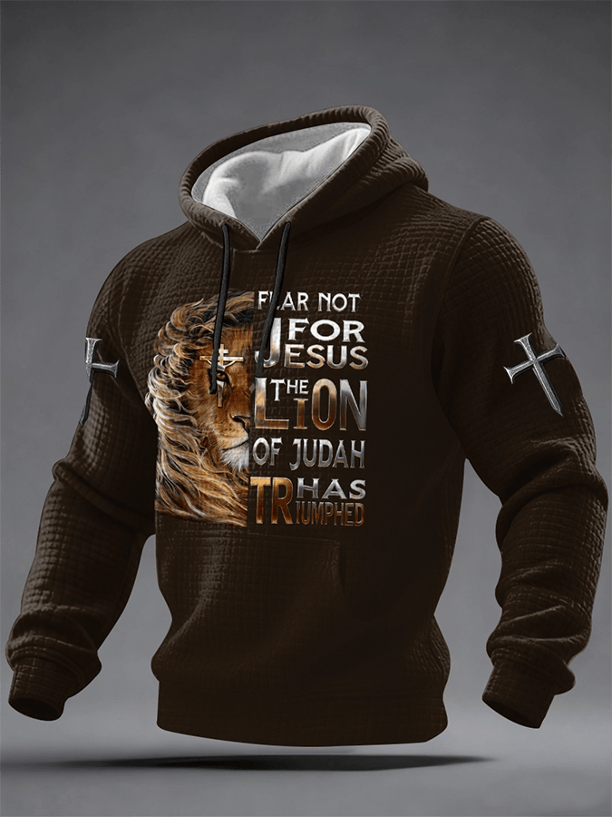 Men's Lion Of Judah Print Casual Checkered Hoodie