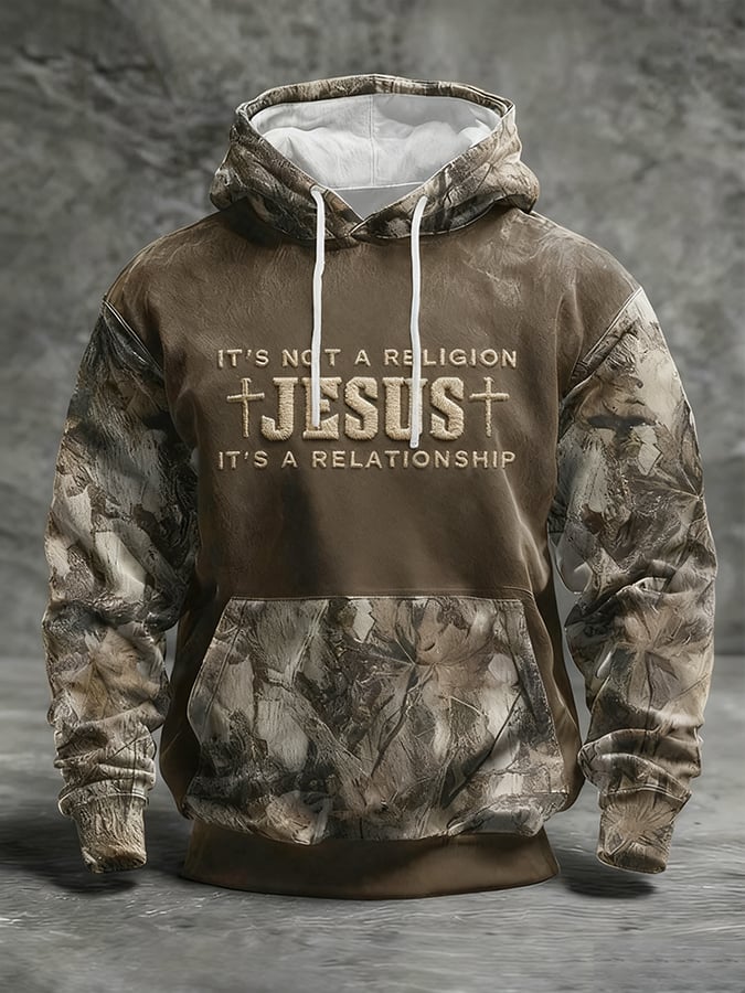 Men's Casual Retro Print Long Sleeve Hooded Sweatshirt