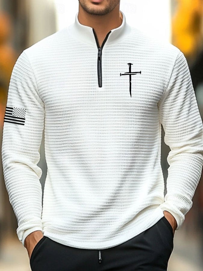 Men's Faith Print Zip Collar Waffle Sweatshirt
