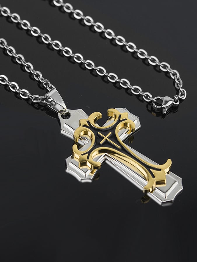 Men's Simple Punk Style Keel Cross Pendant Necklace