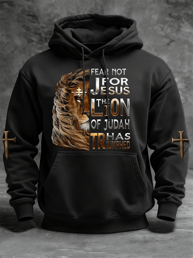 Men's Lion Of Judah Jesus Cross Faith Print Casual Hoodie