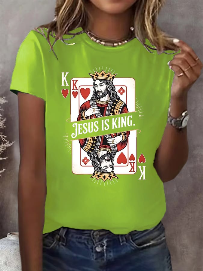Women's Jesus Is King Christian Print T-shirt