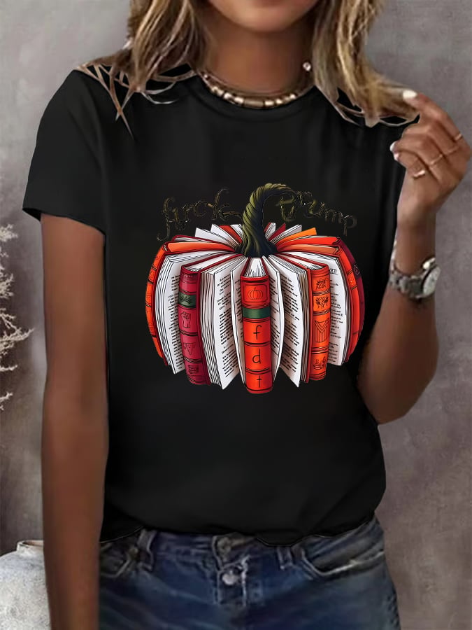 🔥Buy 3 Get 15% Off🔥Women's Fall Book Pumpkin DTF transfer - FDT, Fall Aesthetic print T-Shirt