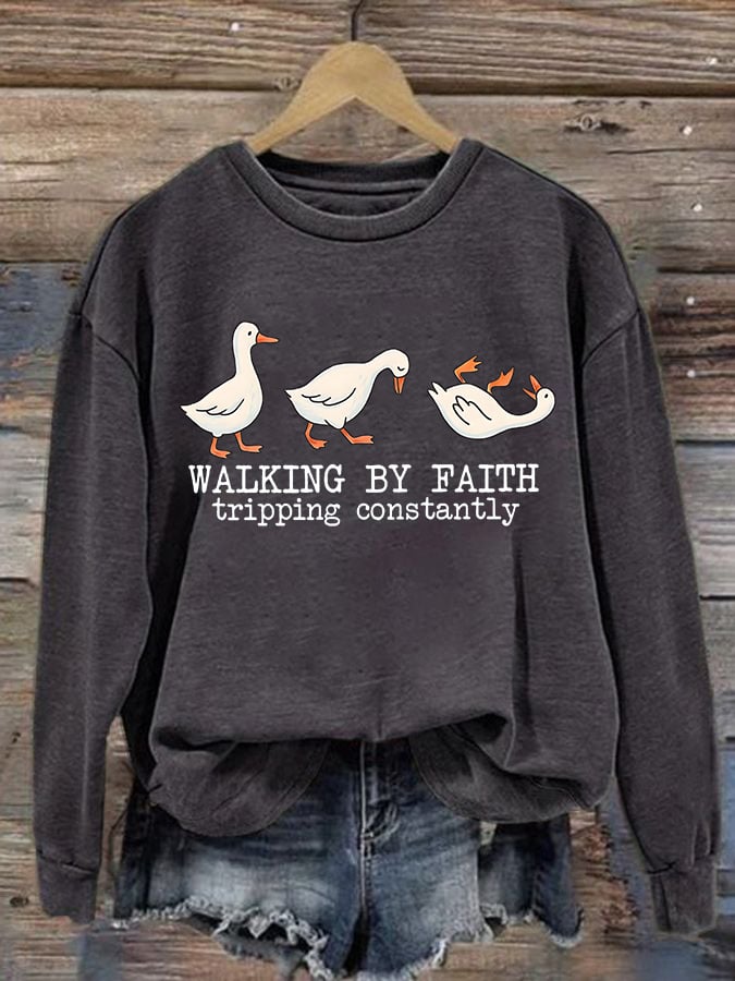 Women's Walking by Faith Tripping Constantly Sweatshirt