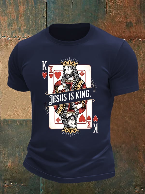 Men's Jesus Is King Christian Print T-Shirt