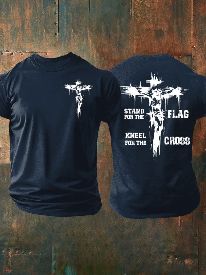 🔥Buy 3 Get 15% Off🔥Men's Stand For The Flag Kneel For The Cross Printed Casual T-Shirt