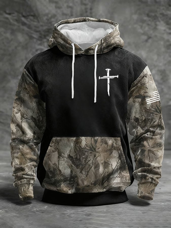 Men's Casual Retro Print Long Sleeve Hooded Sweatshirt