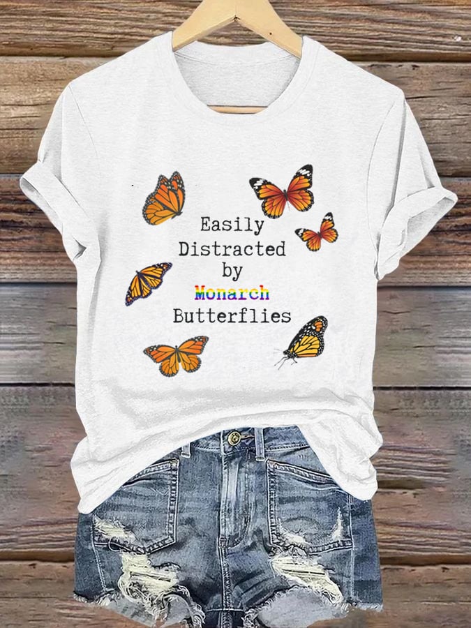 🔥Buy 3 Get 15% Off🔥Women'sEasily Distracted By Monarch Butterflies Printed T-Shirts