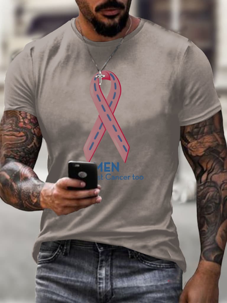 Men'S Casual Breast Cancer Print T-Shirt