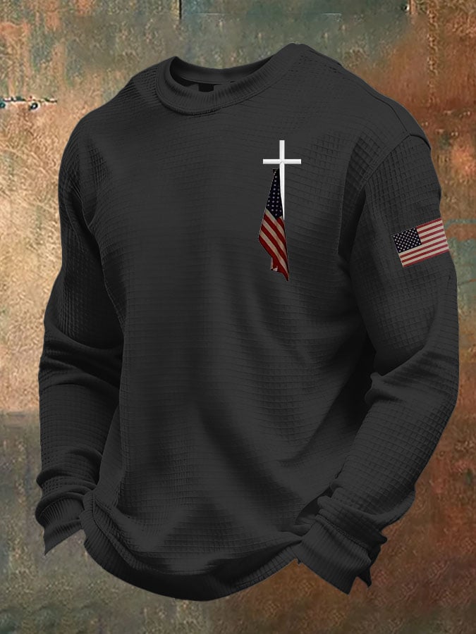 Men's Cross Print Casual Waffle T-Shirt