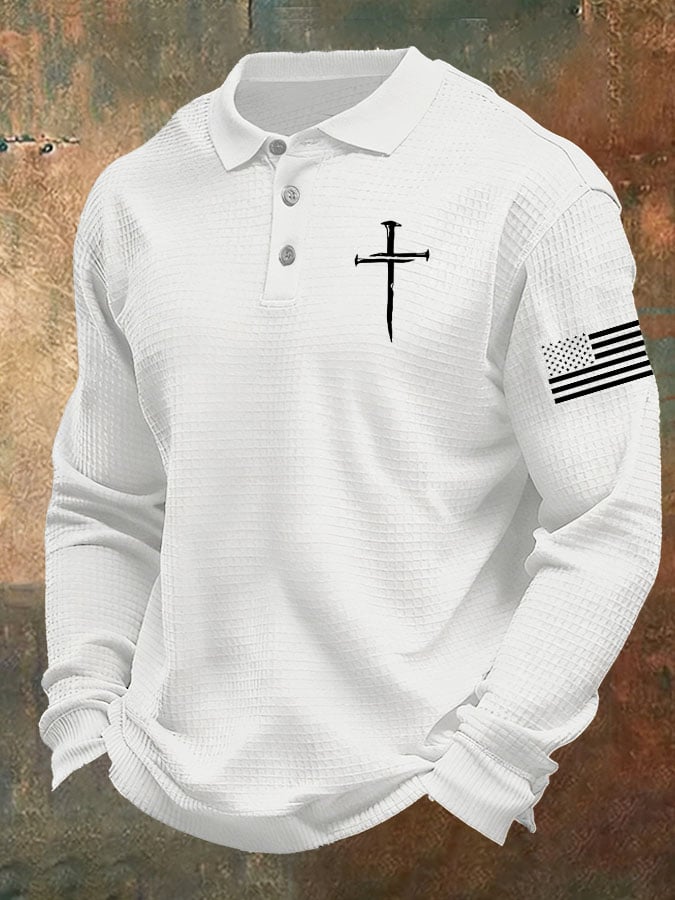 Men's Cross Print Casual Waffle Shirt