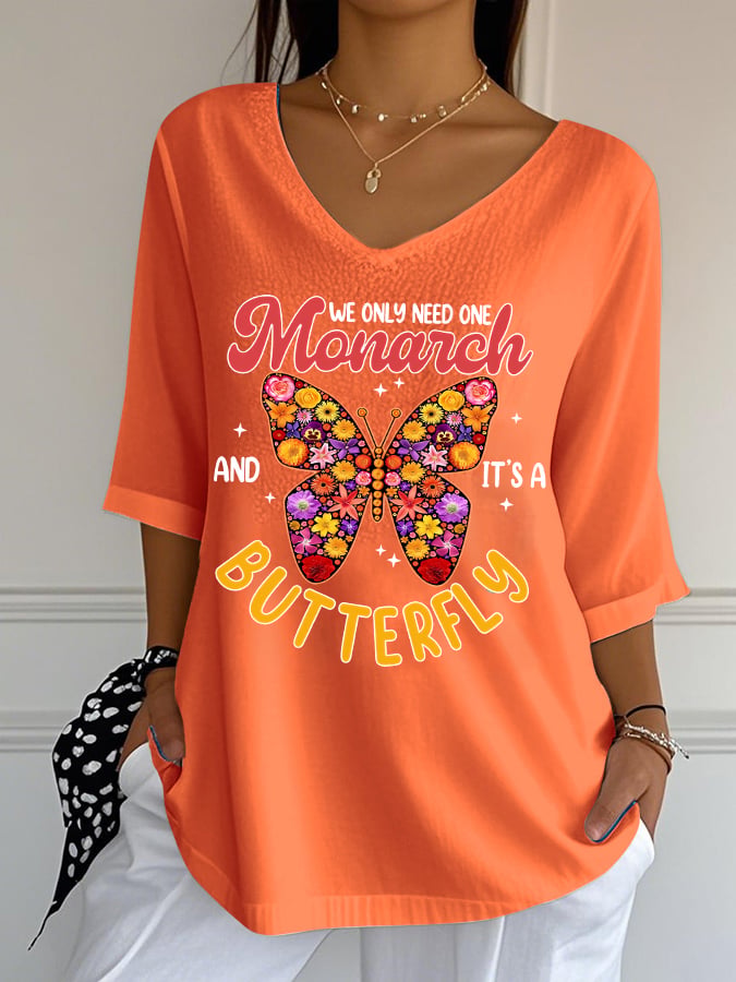 🔥Buy 3 Get 15% Off🔥V-Neck Retro We Only Need One Monarch And It's A Butterfly Print T-Shirt