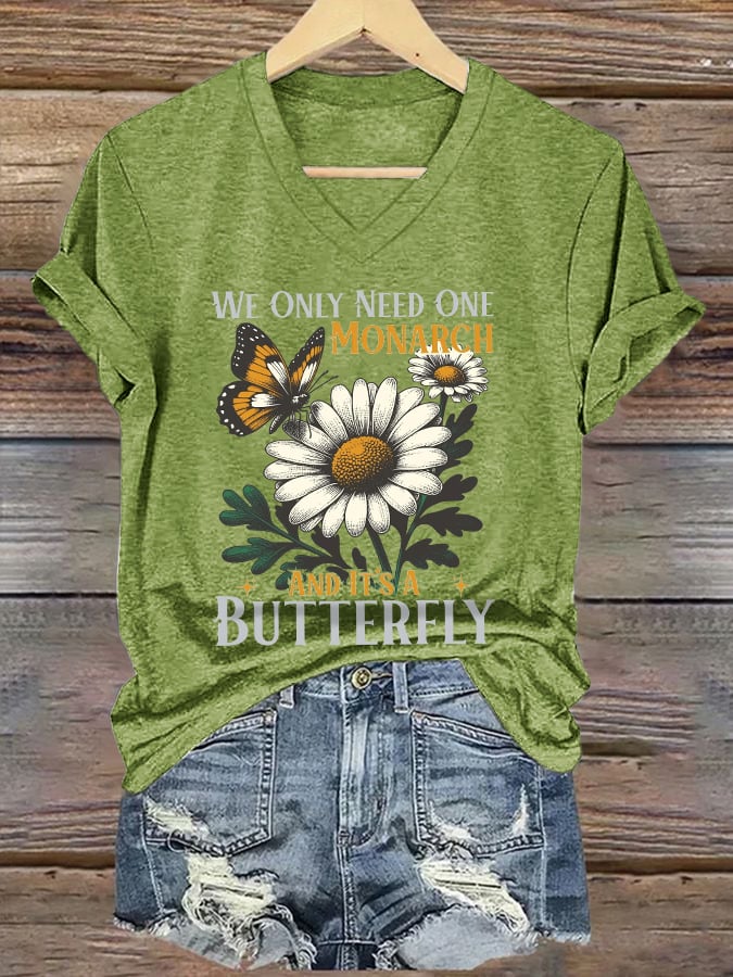 🔥Buy 3 Get 15% Off🔥V-Neck Retro We Only Need One Monarch And It's A Butterfly Print T-Shirt