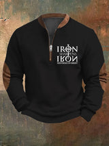 Men's Vintage Faith "Iron Sharpen Iron Brothers In Christ" Printed Zip Collar Sweatshirt