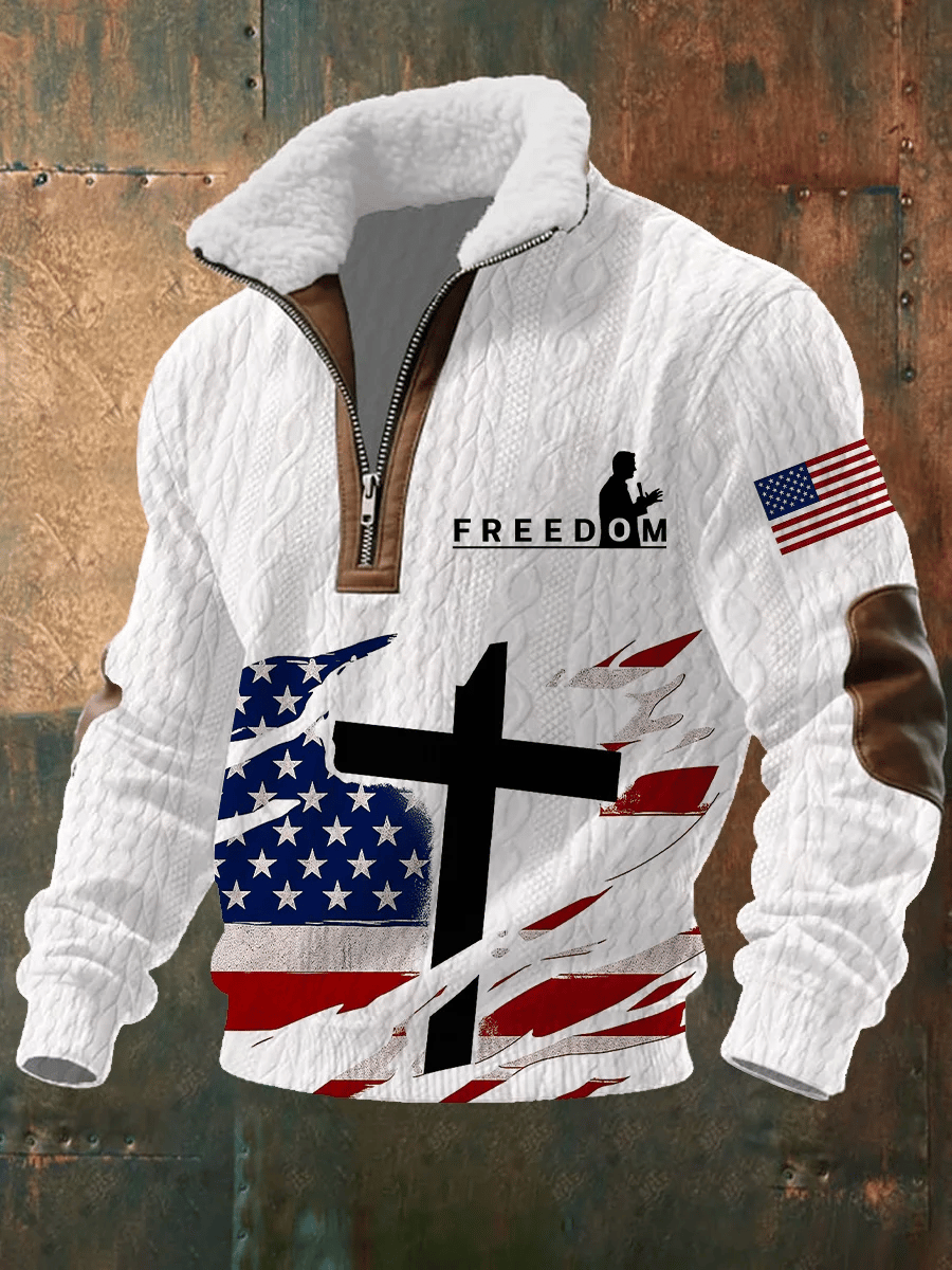 Men's Retro Faith Liberties Cross Print Casual Sweatshirt