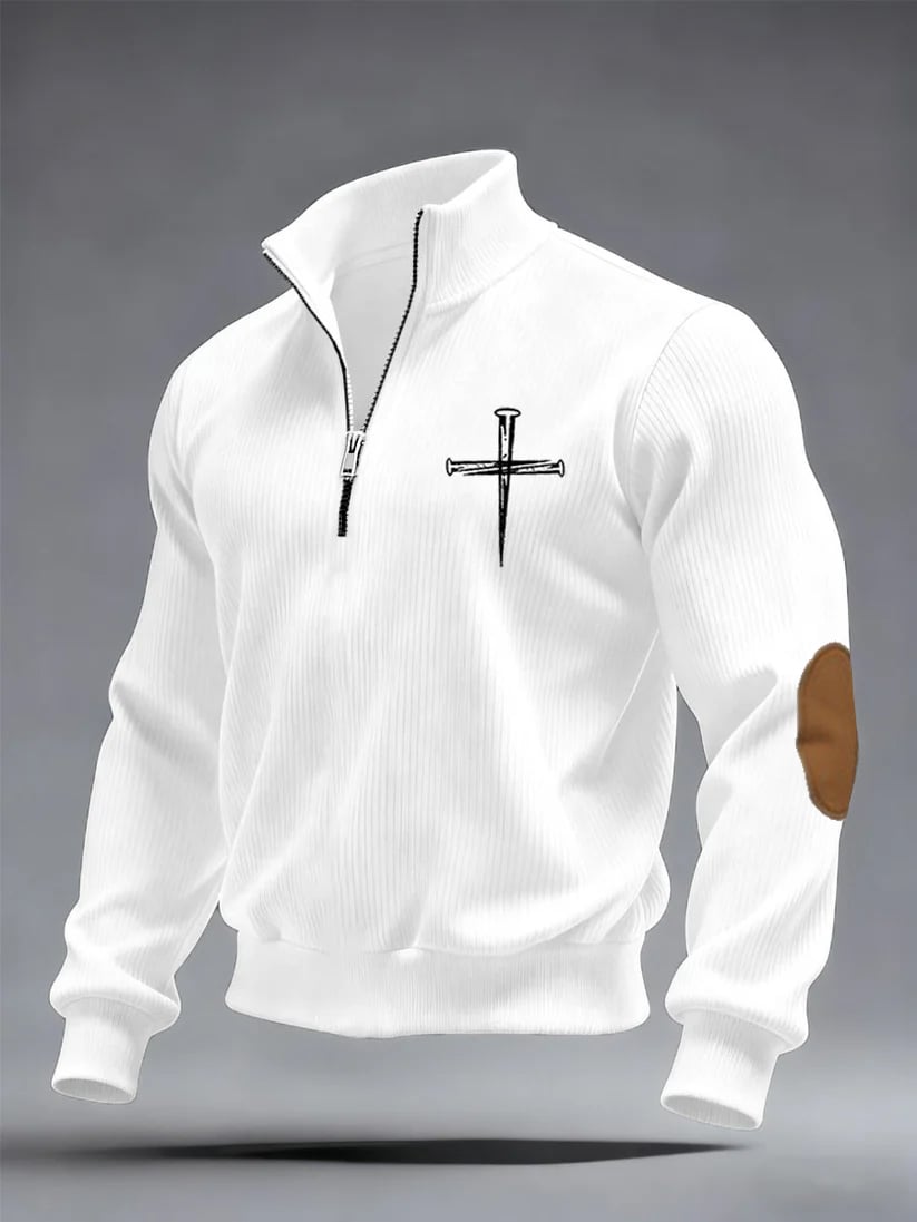 Men's Faith Print Plush Half Open Collar Pullover