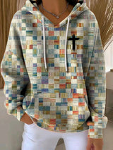 Women's Casual Autumn Faith Contrast Color Square Striped Cardigan Hoodie