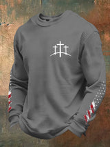 Men's Retro Faith Design Printed Waffle Fabric Long Sleeve T-Shirt