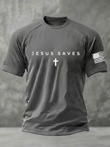 Men's Jesus Saves Faith Print Round Neck T-Shirt
