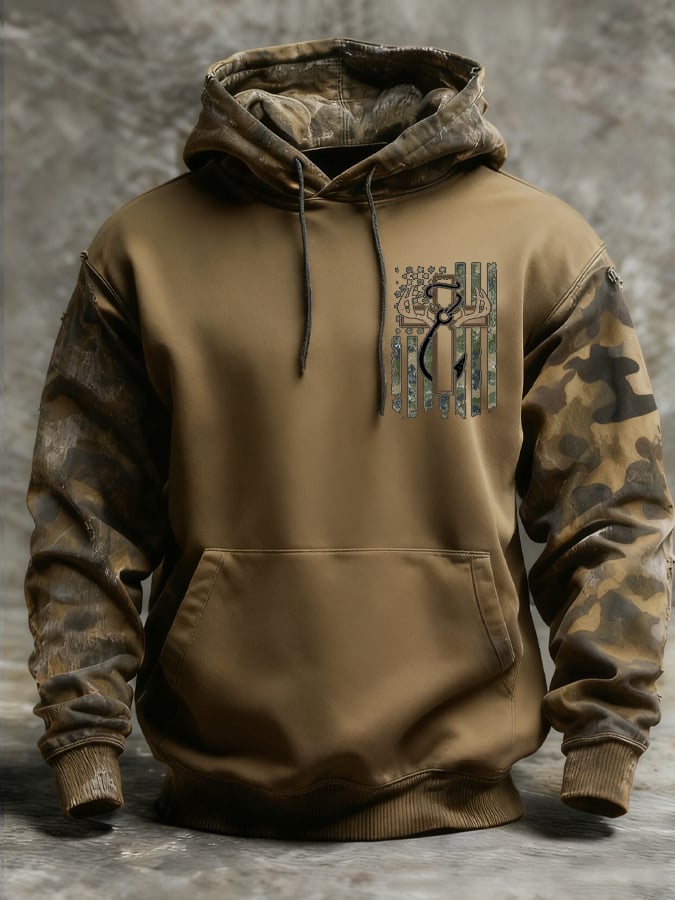 Men's  Retro Faith Fishing Hunting Print Hoodie