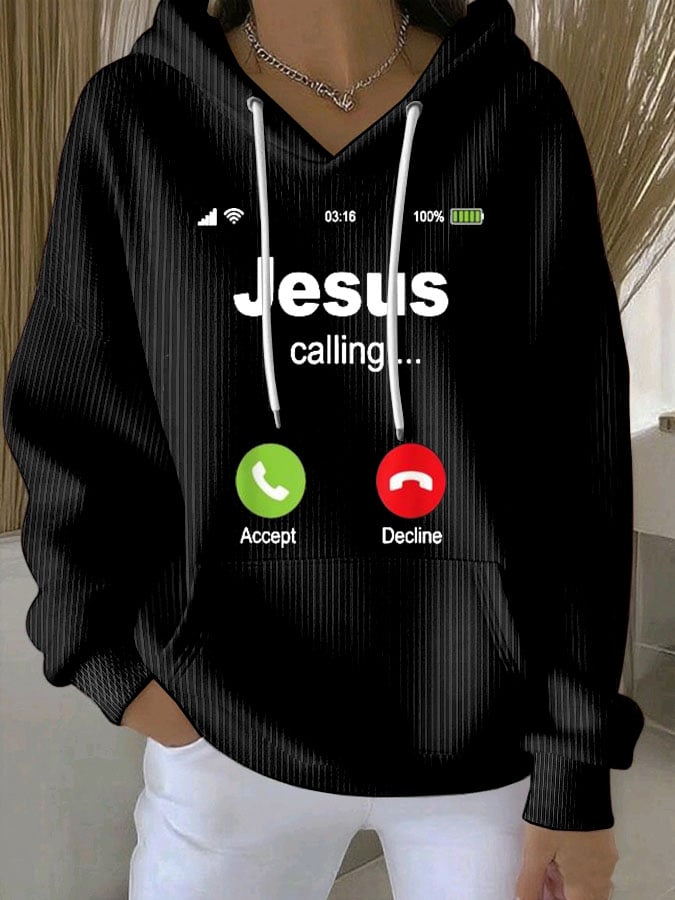 Women's Retro Jesus Calling Print Casual Hoodie