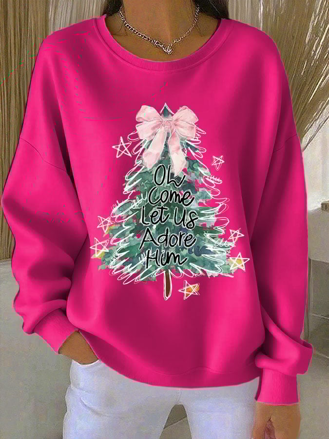 Women's Christmas Christ O Come Let Us Adore Him Print Casual T-shirt