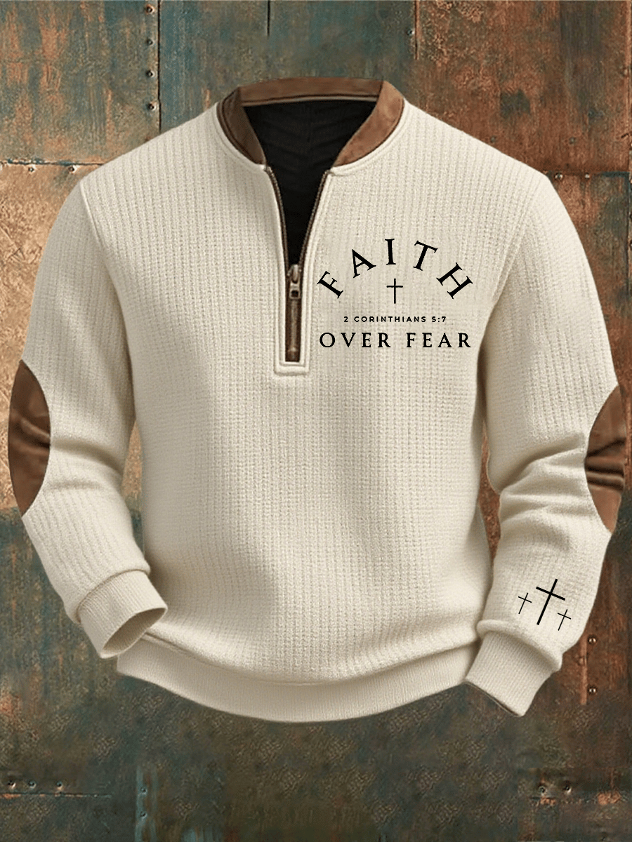 🔥Buy 3 Get 15% Off🔥Men's Faith Print Zipper Neck Knit Sweatshirt