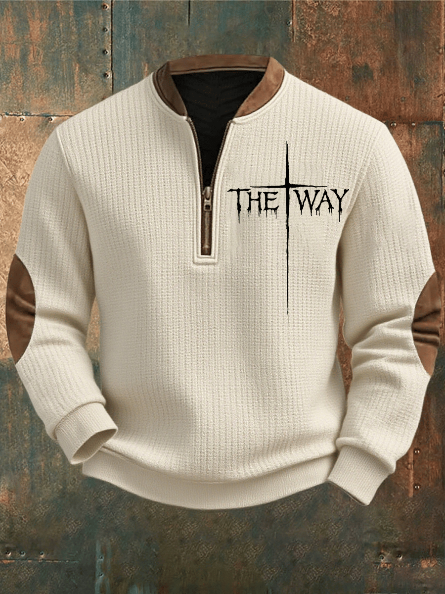 🔥Buy 3 Get 15% Off🔥Men's Faith Print Zipper Neck Knit Sweatshirt