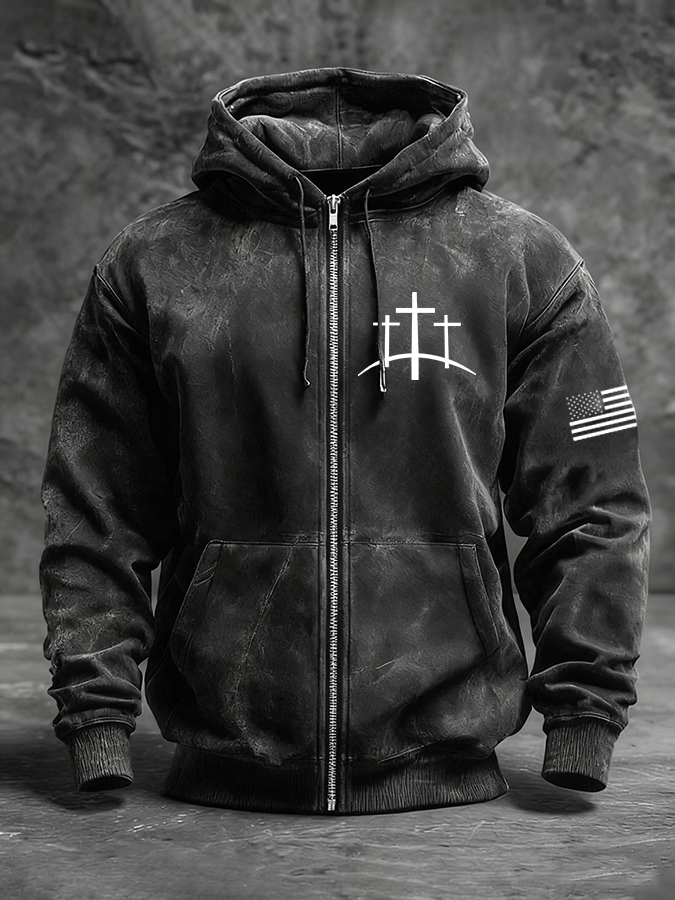 Men's Faith Print Zip-Up Hooded Jacket