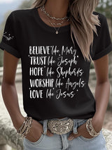 Women's Nativity Believe Trust Life Hope Worship Love Faith Print T-shirt