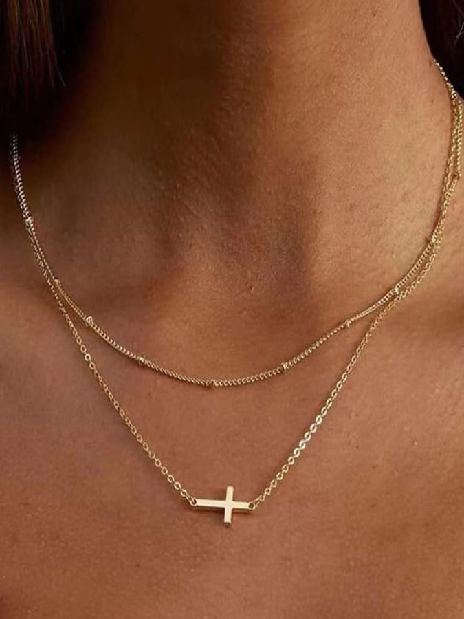 Women's  Double Vintage Fashion Alloy Cross Necklace