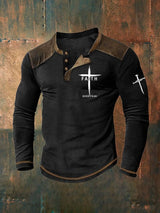 Men's Faith Over Fear Cross Printed Henley Collar Shirt