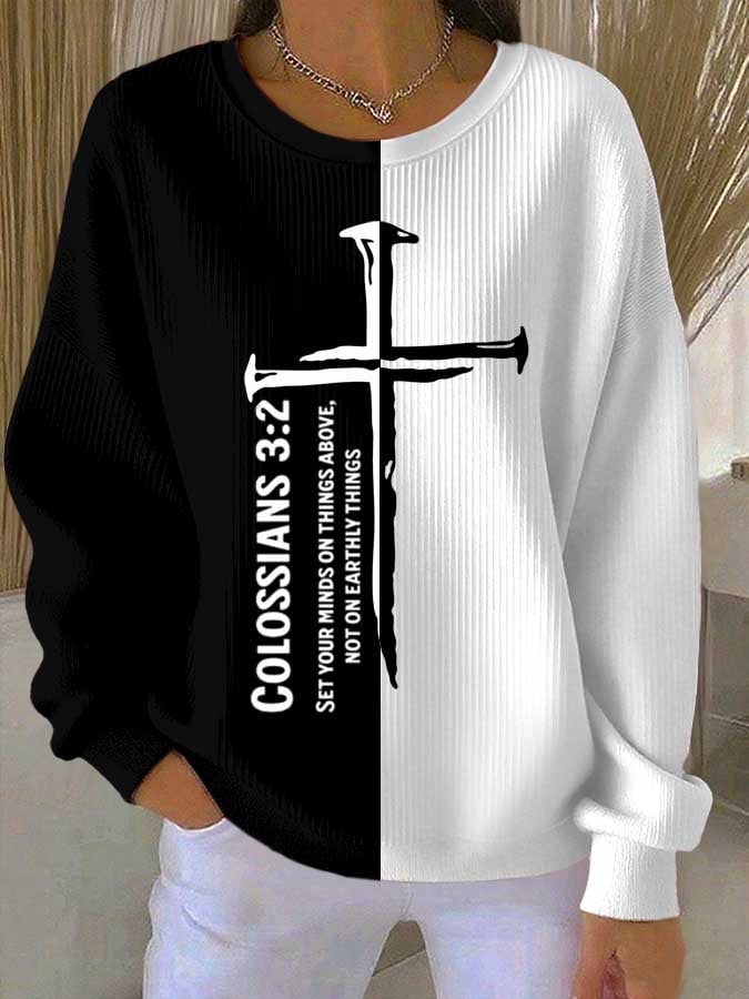 Women's Faith Print Knit Crew Neck Long Sleeve Top
