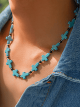 Men's Faith Simple Turquoise Cross Necklace