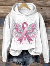 Women's Casual Pink Ribbon Wings Hoodie