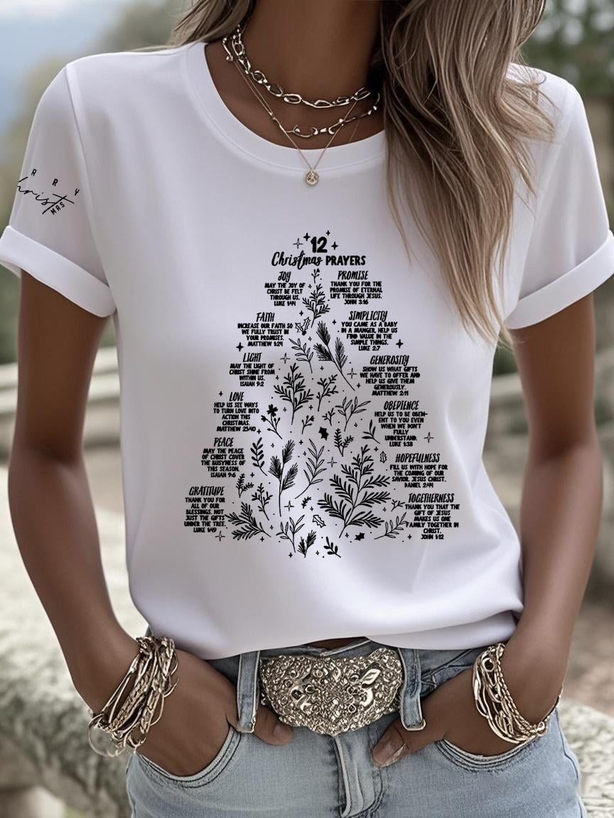 Women's 12 Christmas Prayers Faith Print T-shirt