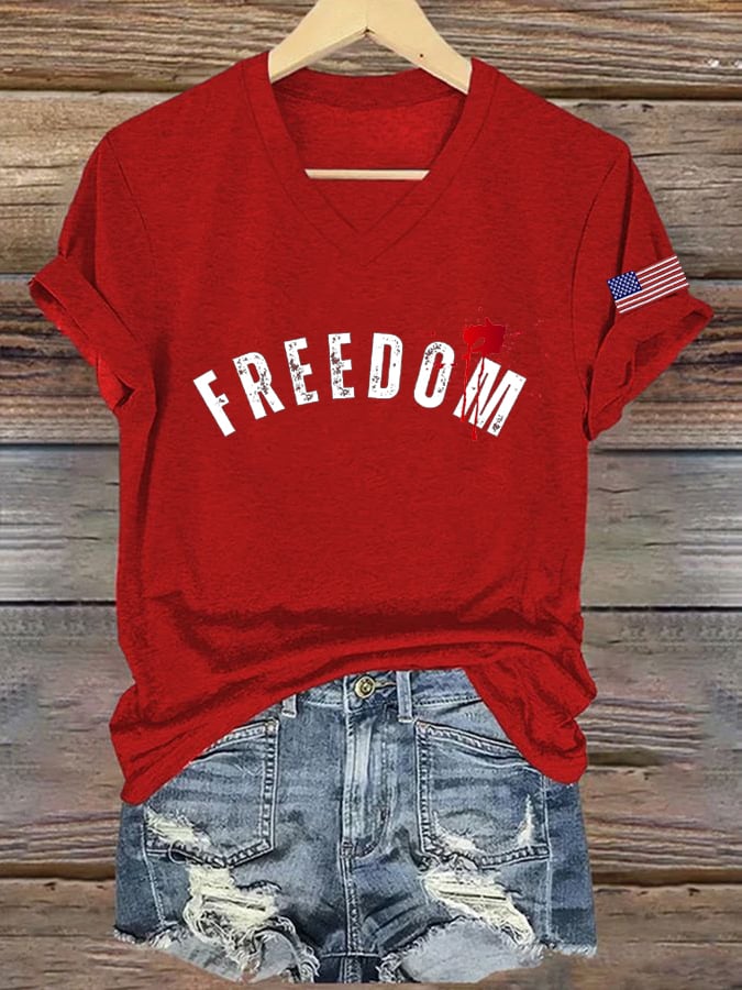 Women's Commemorative Print V Neck T-shirt