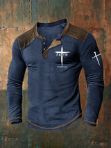 Men's Faith Over Fear Cross Printed Henley Collar Shirt